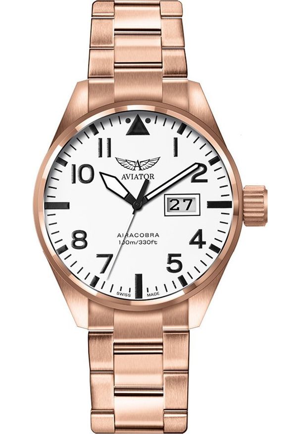 AVIATOR - Zegarek Aviator Zegarek męski Aviator V.1.22.2.152.5 różowe złoto. Kolor: złoty, wielokolorowy, różowy