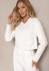 Renee - Biała Kurtka w Stylu Ramoneski z Guzikami Sesiloria. Okazja: na co dzień. Kolor: biały. Materiał: jeans. Długość: krótkie. Styl: casual, elegancki, wizytowy