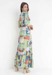 Born2be - Zielona Rozkloszowana Sukienka Maxi w Patchworkowy Wzór Daliah. Kolor: zielony. Wzór: aplikacja. Długość: maxi #3