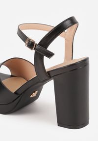 Born2be - Czarne Sandały VICES na Słupku i Platformie z Wkładką ze Skóry Naturalnej Azimara. Okazja: na randkę, na ślub cywilny, na wesele. Zapięcie: pasek. Kolor: czarny. Materiał: skóra. Obcas: na platformie. Styl: wizytowy #6