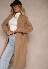 Renee - Jasnobrązowy Płaszcz Boucle Niezapinany Cango. Okazja: na co dzień. Kolor: beżowy. Materiał: jeans, tkanina. Długość rękawa: długi rękaw. Długość: długie. Styl: casual, elegancki #5