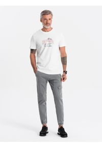 Ombre Clothing - Spodnie męskie JOGGERY z kieszenią cargo - szare V4. Kolor: szary. Materiał: bawełna, elastan, poliester, materiał