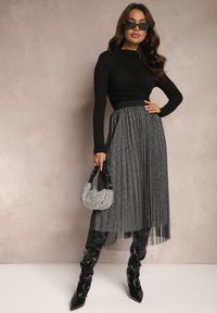 Renee - Czarno-Srebrna Spódnica Voloelle. Kolor: czarny. Materiał: dzianina. Styl: klasyczny, glamour, elegancki