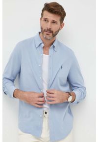 Polo Ralph Lauren koszula bawełniana męska kolor niebieski regular z kołnierzykiem button-down. Typ kołnierza: button down, polo. Kolor: niebieski. Materiał: bawełna. Długość rękawa: długi rękaw. Długość: długie. Wzór: gładki