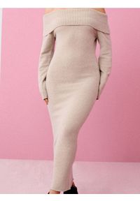 Sinsay - Sukienka z dekoracyjnym dekoltem - beżowy. Kolor: beżowy #1