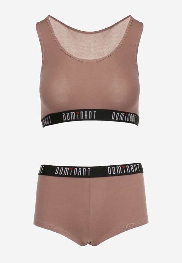 Born2be - Jasnobrązowy 2-Częściowy Komplet Bawełniany Sportowy Biustonosz i Szorty oraz Stringi Klemera. Kolor: brązowy. Materiał: bawełna