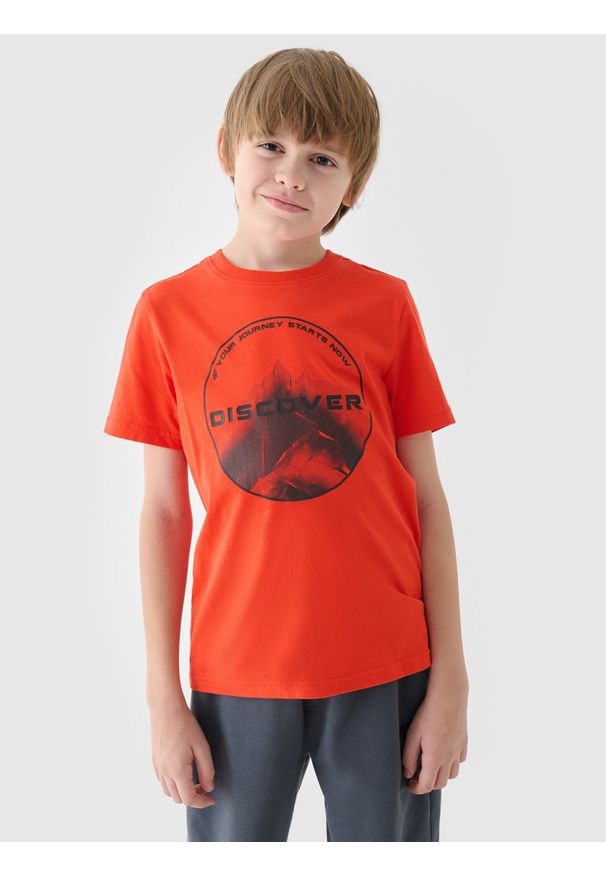 4f - 4F T-shirt z nadrukiem chłopięcy - pomarańczowy 164 (13-14 lat). Okazja: na co dzień. Kolor: pomarańczowy. Materiał: bawełna, dzianina, jersey. Długość rękawa: krótki rękaw. Długość: krótkie. Wzór: nadruk. Sezon: lato. Styl: klasyczny, casual, sportowy