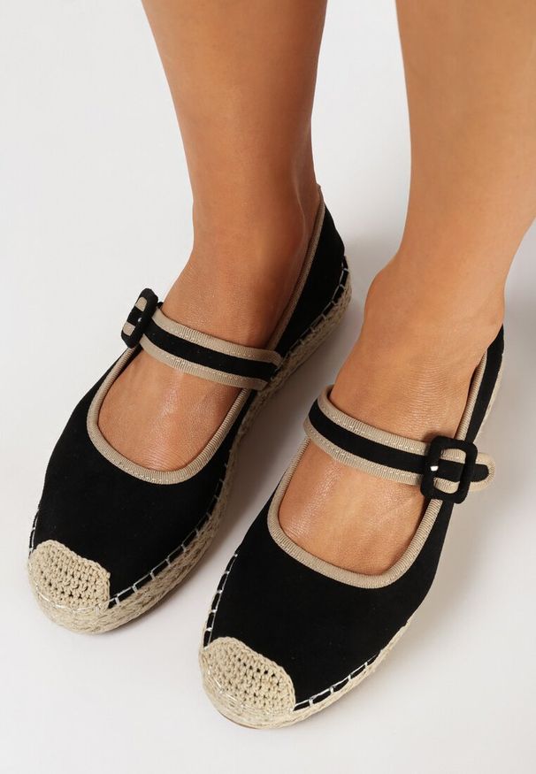 Born2be - Czarne Espadryle na Jutowej Podeszwie z Paskiem Cuttia. Zapięcie: pasek. Kolor: czarny. Sezon: lato