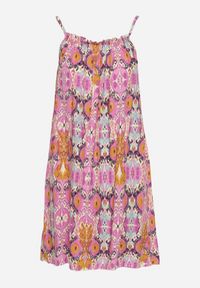 Born2be - Różowo-Pomarańczowa Bawełniana Sukienka o Rozkloszowanym Kroju na Ramiączkach Tesarae. Kolor: różowy. Materiał: bawełna. Długość rękawa: na ramiączkach. Sezon: lato #7