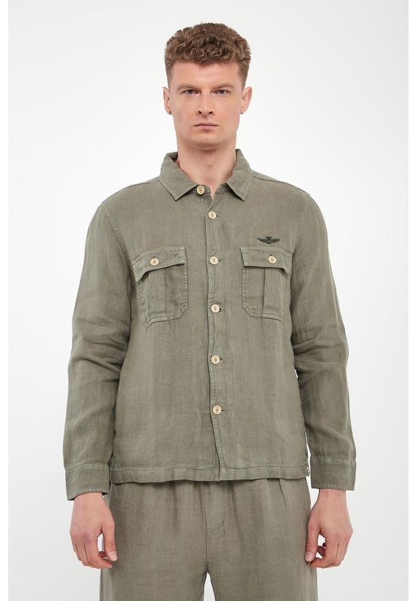 Aeronautica Militare - Koszula męska lniana AERONAUTICA MILITARE. Materiał: len