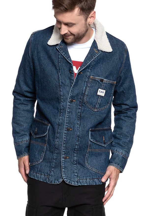 Lee - KURTKA ZIMOWA LEE LONG LOCO SHERPA DARK WORN L88KRDEP 112123740. Materiał: jeans, materiał. Sezon: zima