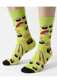 His Story - Tematyczne Skarpetki Bawełniane - Sushi na Żółtym Tle. Kolor: żółty, złoty, wielokolorowy. Materiał: elastan, bawełna, poliamid #5