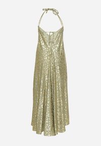 Born2be - Zielona Sukienka z Wiskozy z Odkrytymi Plecami i Metalicznym Nadrukiem w Panterkę Linadea. Typ kołnierza: dekolt w serek. Kolor: zielony. Materiał: wiskoza. Wzór: motyw zwierzęcy, nadruk. Typ sukienki: rozkloszowane #3