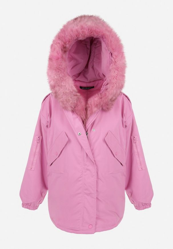 Born2be - Różowa Kurtka Parka Oversize z Futerkiem Mitto. Kolor: różowy. Materiał: futro. Długość rękawa: długi rękaw. Długość: długie. Sezon: zima, jesień. Styl: klasyczny, elegancki