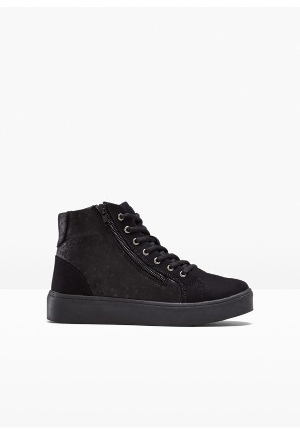 bonprix - Wysokie sneakersy na podeszwie platformie. Zapięcie: zamek. Kolor: czarny. Obcas: na platformie