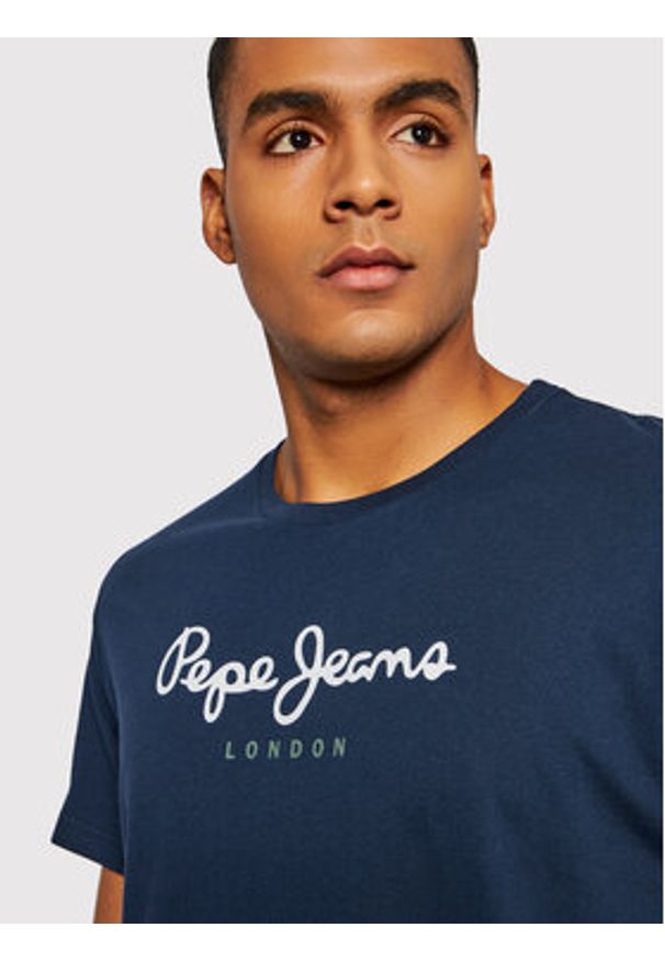 Pepe Jeans T-Shirt Eggo PM508208 Granatowy Regular Fit. Kolor: niebieski. Materiał: bawełna