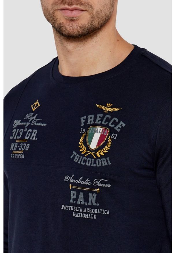 Aeronautica Militare - AERONAUTICA MILITARE Granatowy męski longsleeve, Rozmiar 3XL. Kolor: niebieski. Długość rękawa: długi rękaw