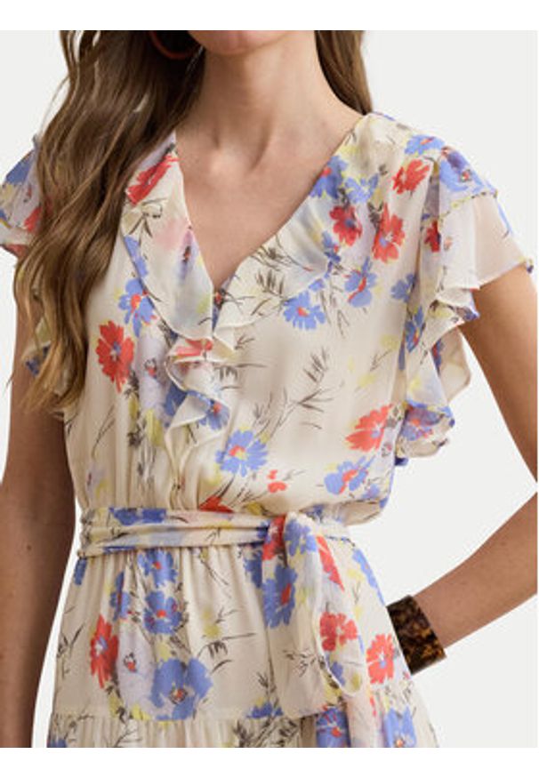 Lauren Ralph Lauren - LAUREN RALPH LAUREN Sukienka letnia 200P08686001 Kremowy Regular Fit. Kolor: kremowy. Materiał: syntetyk. Sezon: lato