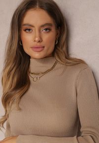 Renee - Beżowa Sukienka z Wiskozy z Plisowanym Dołem Dikire. Kolor: beżowy. Materiał: wiskoza #5