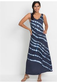Sukienka maxi z batikowym nadrukiem bonprix ciemnoniebiesko-biel wełny z nadrukiem. Kolor: niebieski. Materiał: wełna. Wzór: nadruk. Długość: maxi #2