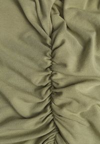 Born2be - Zielona Bluzka z Bawełną i Wiskozą Ozdobiona Marszczeniem Alexareo. Kolor: zielony. Materiał: wiskoza, bawełna. Wzór: aplikacja #6