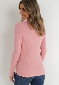 Born2be - Różowy Sweter z Prążkowanej Dzianiny Olifoncen. Kolor: różowy. Materiał: dzianina, prążkowany. Wzór: aplikacja #4