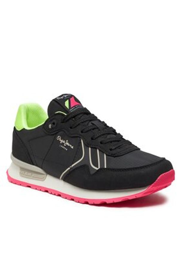 Pepe Jeans Sneakersy Brit Neon W PLS40011 Czarny. Kolor: czarny. Materiał: skóra