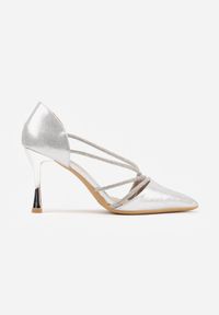 Renee - Srebrne Szpilki VICES z Ozdobnymi Paseczkami z Cyrkoniami w Eleganckim Stylu Jaenlith. Kolor: srebrny. Materiał: satyna. Obcas: na szpilce. Styl: elegancki #3