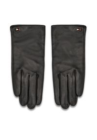 TOMMY HILFIGER - Tommy Hilfiger Rękawiczki Damskie Essential Flag Leather Gloves AW0AW15360 Czarny. Kolor: czarny. Materiał: skóra