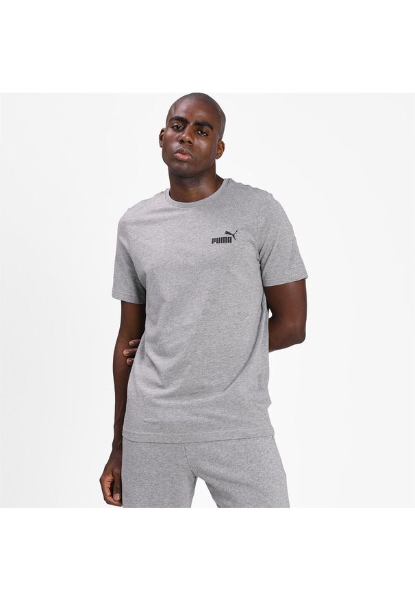 Puma - Męska koszulka Essentials z małym logo PUMA Medium Gray Heather. Kolor: szary. Materiał: bawełna
