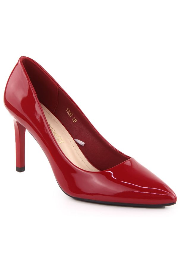 Czółenka szpilki lakierowane czerwone Sergio Leone 1339. Kolor: czerwony. Materiał: skóra ekologiczna. Szerokość cholewki: normalna. Obcas: na szpilce