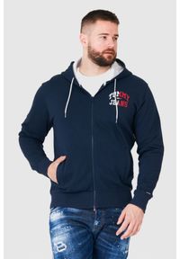 Tommy Jeans - TOMMY JEANS Granatowa bluza męska na zamek z dużym logo, Rozmiar XXL. Typ kołnierza: kaptur. Kolor: niebieski