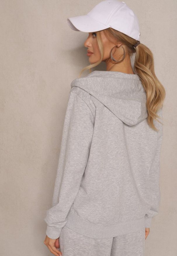 Renee - Szara Rozpinana Bluza z Bawełny z Kapturem Ozdobiona Sznurkami Telidwena. Okazja: na co dzień. Typ kołnierza: kaptur. Kolor: szary. Materiał: bawełna. Wzór: aplikacja. Styl: casual, elegancki