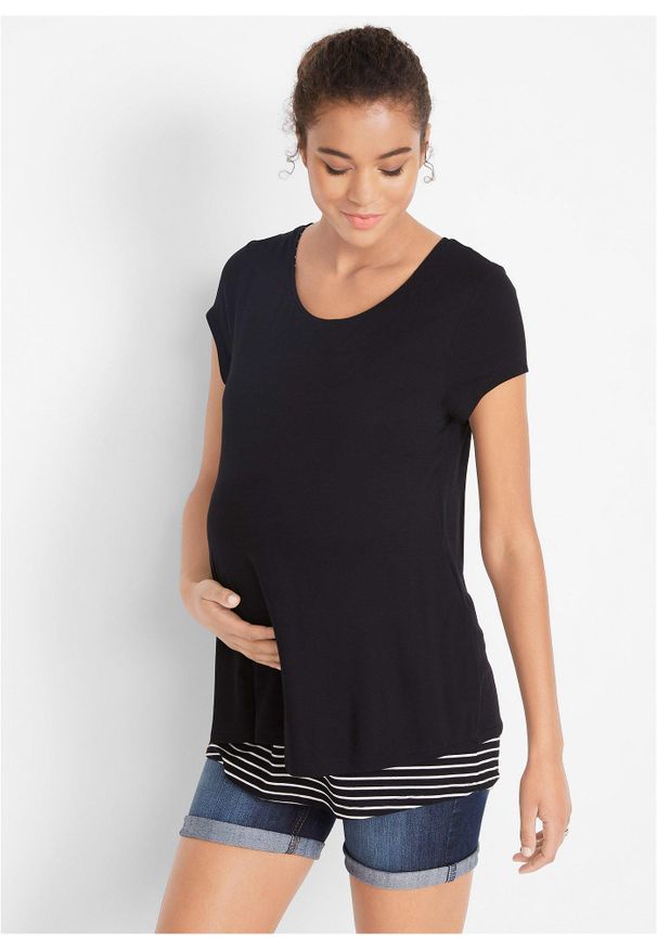 bonprix - Shirt 2 w 1 ciążowy i do karmienia, z wiskozy. Kolekcja: moda ciążowa. Kolor: czarny. Materiał: wiskoza