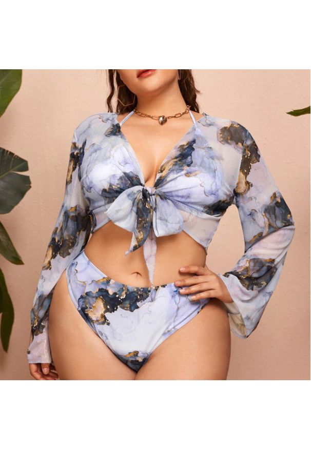 Intica - Strój kąpielowy dwuczęściowy z topem z długim rękawem na plażę i basen Mellisent. Kolor: wielokolorowy. Materiał: materiał. Długość: długie