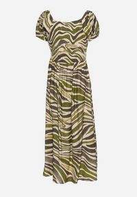 Born2be - Ciemnozielona Rozkloszowana Sukienka z Wiskozą i Bawełną Wykończona Gumką na Plecach Dimillia. Okazja: na co dzień. Kolor: zielony. Materiał: bawełna, wiskoza. Sezon: lato. Styl: casual, elegancki #6