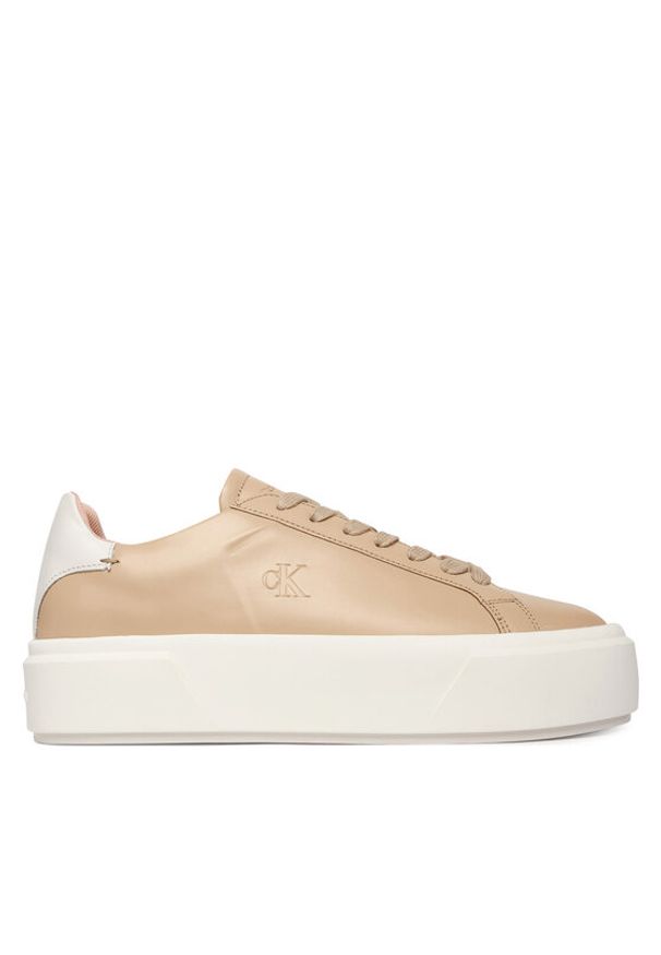 Calvin Klein Sneakersy Flatform Lace Up Lth YW0YW01928 Beżowy. Kolor: beżowy. Materiał: skóra