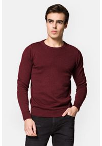 Lancerto - Sweter Bordowy Bawełniany Gładki Jason. Kolor: czerwony. Materiał: bawełna. Wzór: gładki