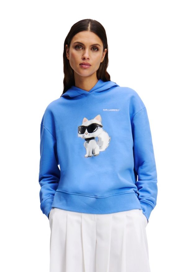 Karl Lagerfeld - KARL LAGERFELD Niebieska damska bluza z kapturem Ikon Aquarelle C, Rozmiar M. Typ kołnierza: kaptur. Kolor: niebieski