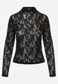 Renee - Czarna Bluzka Półgolf z Koronki Dinita. Okazja: na imprezę. Kolor: czarny. Materiał: koronka. Wzór: koronka. Styl: elegancki #3