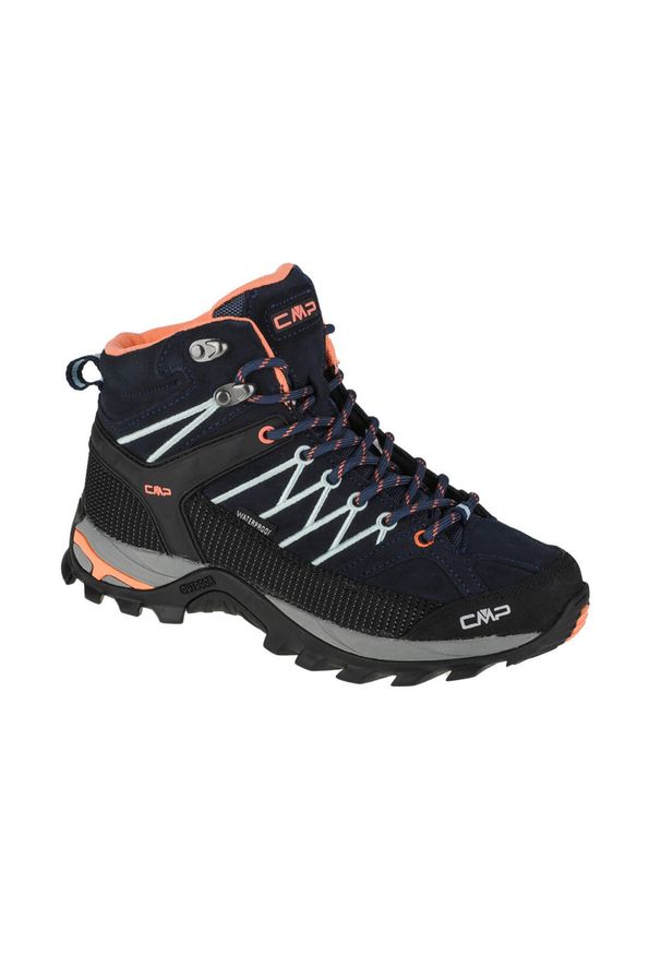Damskie buty trekkingowe CMP Rigel Waterproof. Kolor: wielokolorowy, niebieski, czarny, pomarańczowy. Materiał: tkanina, skóra, materiał, syntetyk. Styl: sportowy