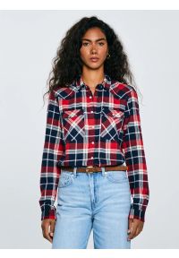 Big-Star - Koszula damska flanelowa z kratę czerwono-granatowa Hiri 603. Okazja: na co dzień. Kolor: czerwony. Wzór: kratka. Styl: elegancki, casual #6
