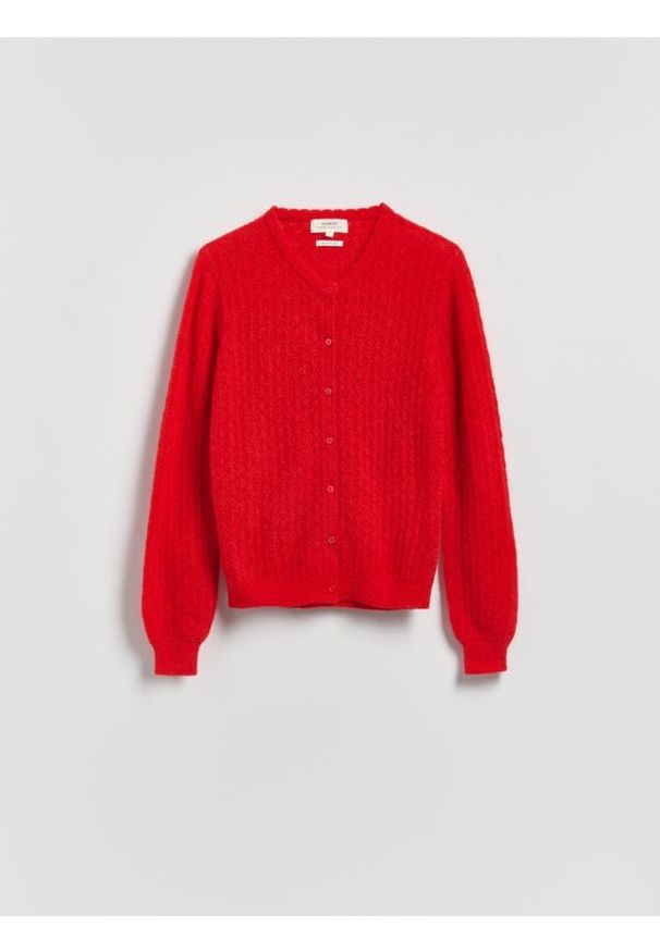 Reserved - Kardigan z wełną alpaki - czerwony. Kolor: czerwony. Materiał: wełna