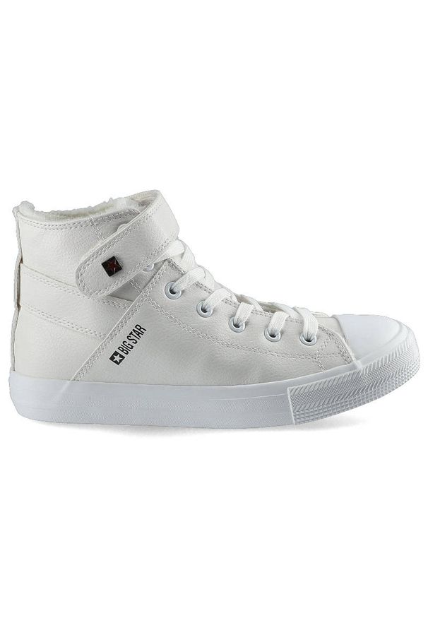 Big-Star - Białe Sneakersy Big Star Damskie Wygodne Buty. Zapięcie: rzepy. Kolor: biały. Materiał: futro, skóra ekologiczna, jeans, puch, materiał. Szerokość cholewki: normalna. Wzór: aplikacja. Sezon: zima. Styl: sportowy