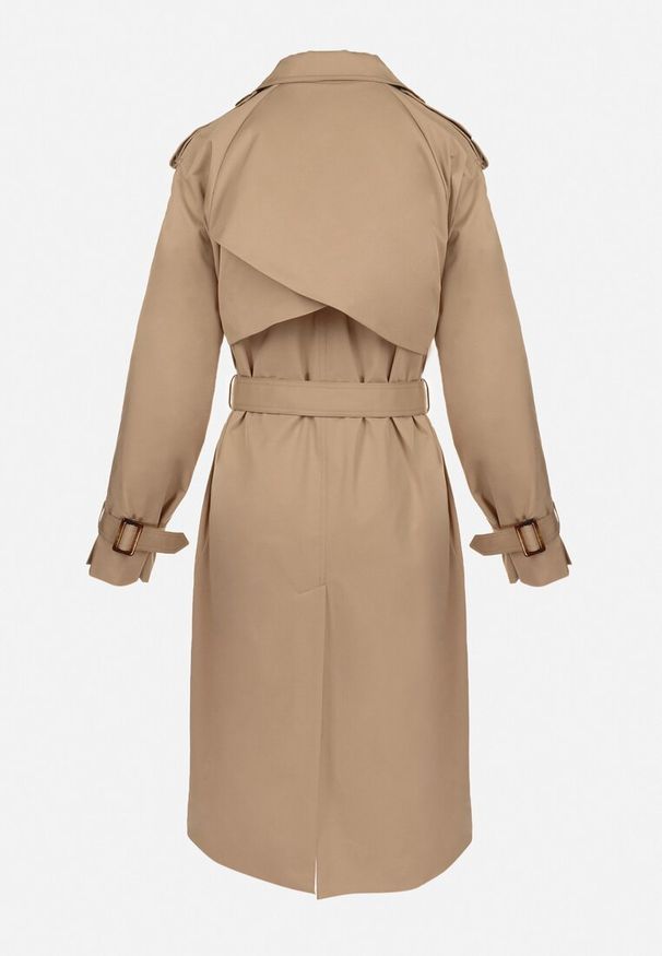 Born2be - Beżowy Płaszcz Trencz Dwurzędowy z Paskiem Cloimia. Okazja: na co dzień. Kolor: beżowy. Materiał: dzianina. Długość rękawa: długi rękaw. Długość: do kolan. Styl: elegancki, casual, klasyczny, wizytowy