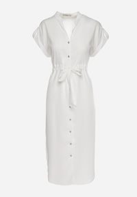 Born2be - Biała Koszulowa Sukienka z Wiązaniem w Pasie Maudelles. Kolor: biały. Typ sukienki: koszulowe