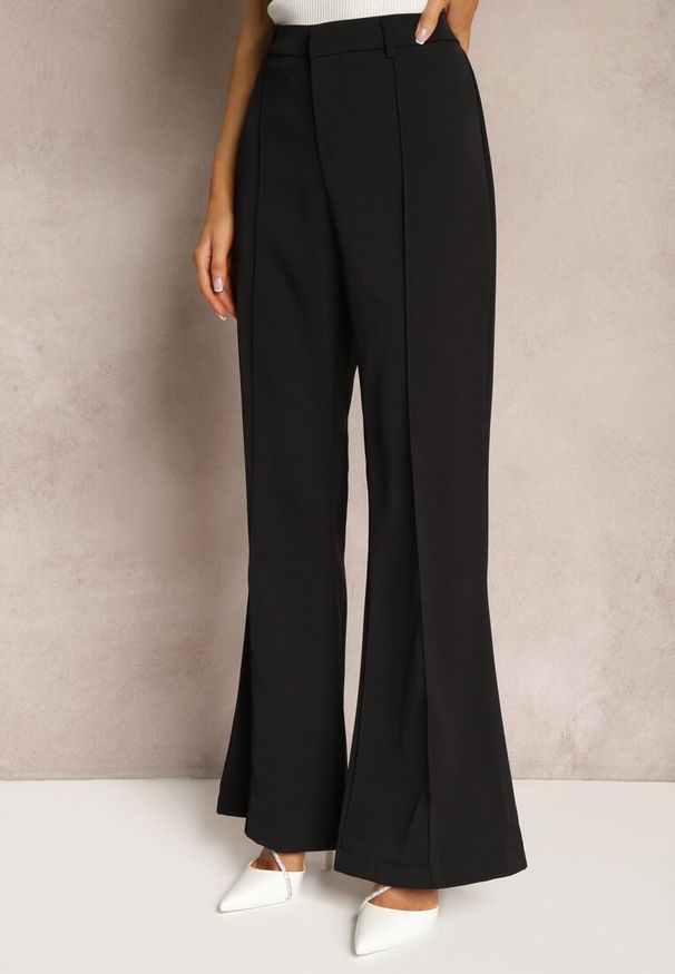 Renee - Czarne Casualowe Spodnie w Stylu Dzwonów High Waist Uinna. Okazja: na co dzień. Stan: podwyższony. Kolor: czarny. Styl: casual