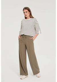 MOODO - Szerokie spodnie oliwkowe. Kolor: oliwkowy. Materiał: poliester, wiskoza #1