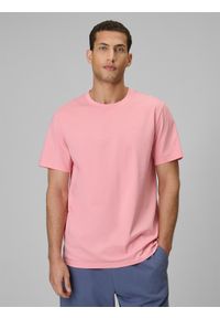4f - 4F T-shirt regular gładki męski - różowy M. Okazja: na co dzień. Kolor: różowy. Materiał: materiał. Wzór: gładki. Styl: casual, klasyczny #1