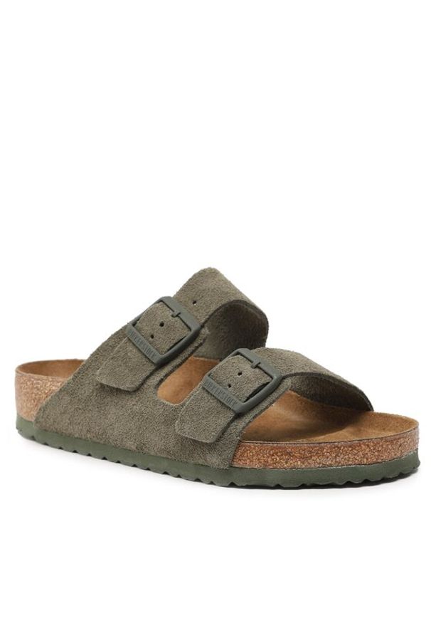 Birkenstock Klapki Arizona 1025657 Zielony. Kolor: zielony. Materiał: welur, skóra